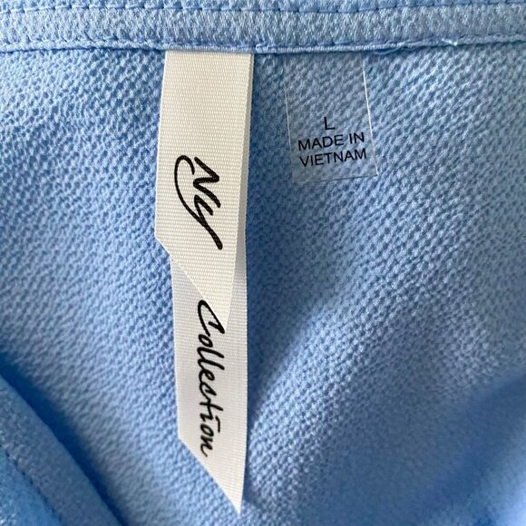 NY Collection Women's Elbow Sleeve V Neck Tie Front Blue Top Large NEW NWT - Picture 8 of 11